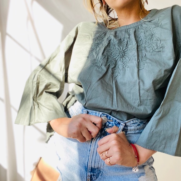UNIQLO Olive Boho Embroidered Top - Picture 2 of 12